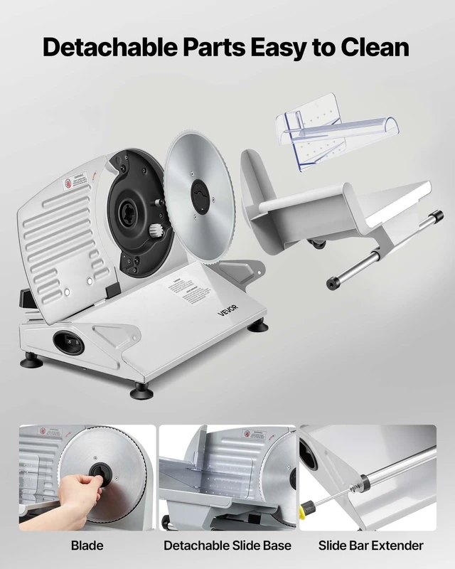 Alt view image 5 of 8 - VEVOR Meat Slicer, 7.5" Electric Deli Slicer with 2 SUS420 Blades & 0-0.6" Adjustable Thickness, 200W Home Food-Slicer for Frozen Meat, Ham, Baguett, Steak, UL Approved