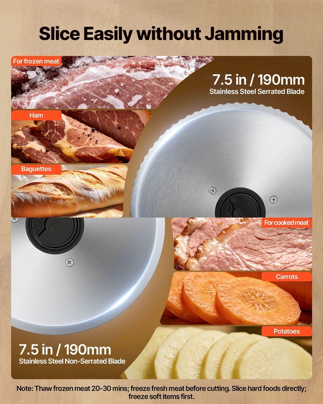 Alt view image 3 of 8 - VEVOR Meat Slicer, 7.5" Electric Deli Slicer with 2 SUS420 Blades & 0-0.6" Adjustable Thickness, 200W Home Food-Slicer for Frozen Meat, Ham, Baguett, Steak, UL Approved