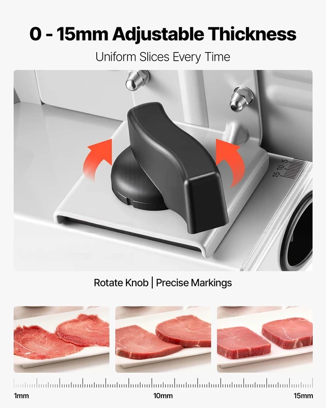 Alt view image 4 of 8 - VEVOR Meat Slicer, 7.5" Electric Deli Slicer with 2 SUS420 Blades & 0-0.6" Adjustable Thickness, 200W Home Food-Slicer for Frozen Meat, Ham, Baguett, Steak, UL Approved