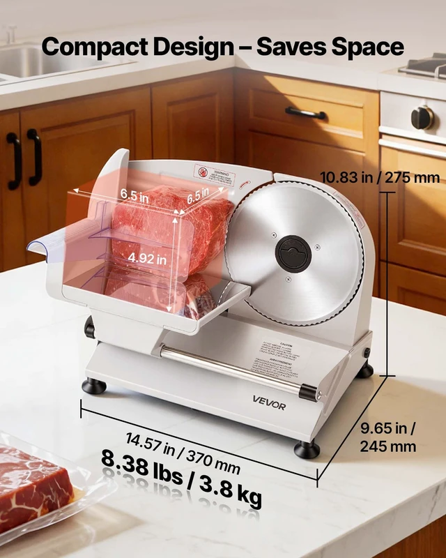 Alt view image 7 of 8 - VEVOR Meat Slicer, 7.5" Electric Deli Slicer with 2 SUS420 Blades & 0-0.6" Adjustable Thickness, 200W Home Food-Slicer for Frozen Meat, Ham, Baguett, Steak, UL Approved