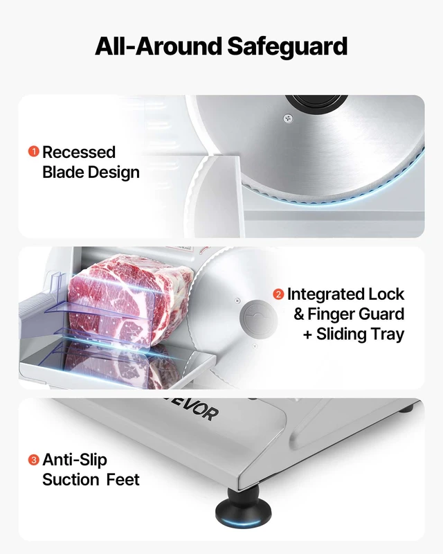 Alt view image 6 of 8 - VEVOR Meat Slicer, 7.5" Electric Deli Slicer with 2 SUS420 Blades & 0-0.6" Adjustable Thickness, 200W Home Food-Slicer for Frozen Meat, Ham, Baguett, Steak, UL Approved