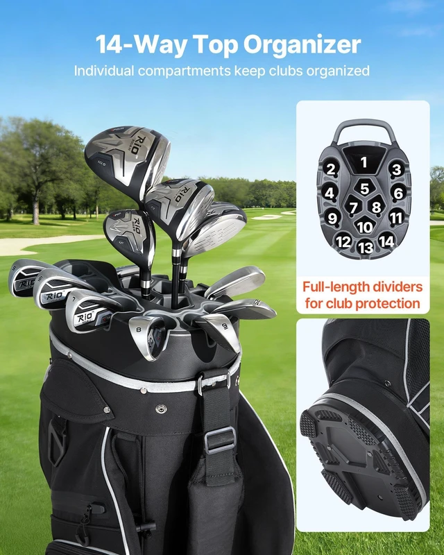 Alt view image 2 of 8 - VEVOR Golf Cart Bag, 14 Way Top Divider Organizer, Golf Club Bag with Full-length Divider, Storage Pockets, Shoulder Strap, Rain Hood, Smooth Zippers, High-Strength 900D Polyester for Men & Women