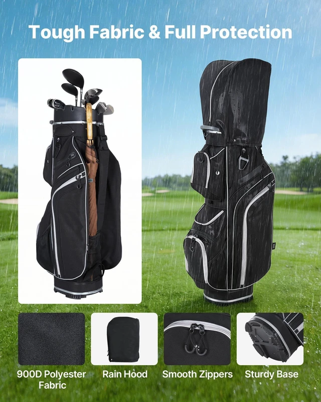 Alt view image 4 of 8 - VEVOR Golf Cart Bag, 14 Way Top Divider Organizer, Golf Club Bag with Full-length Divider, Storage Pockets, Shoulder Strap, Rain Hood, Smooth Zippers, High-Strength 900D Polyester for Men & Women