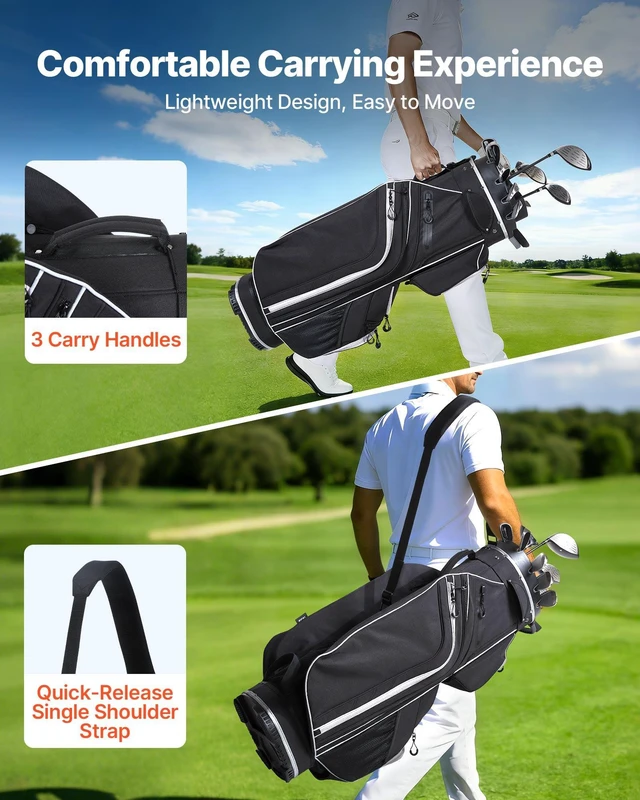 Alt view image 6 of 8 - VEVOR Golf Cart Bag, 14 Way Top Divider Organizer, Golf Club Bag with Full-length Divider, Storage Pockets, Shoulder Strap, Rain Hood, Smooth Zippers, High-Strength 900D Polyester for Men & Women
