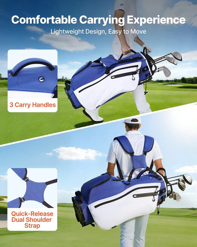 Alt view image 3 of 8 - VEVOR Golf Cart Bag, 7 Way Top Divider Organizer, Club Stand Bag with Full-length Divider, Handles, Dual Support Legs, Storage Pockets, Dual Shoulder Straps, Rain Hood, Lightweight for Men and Women