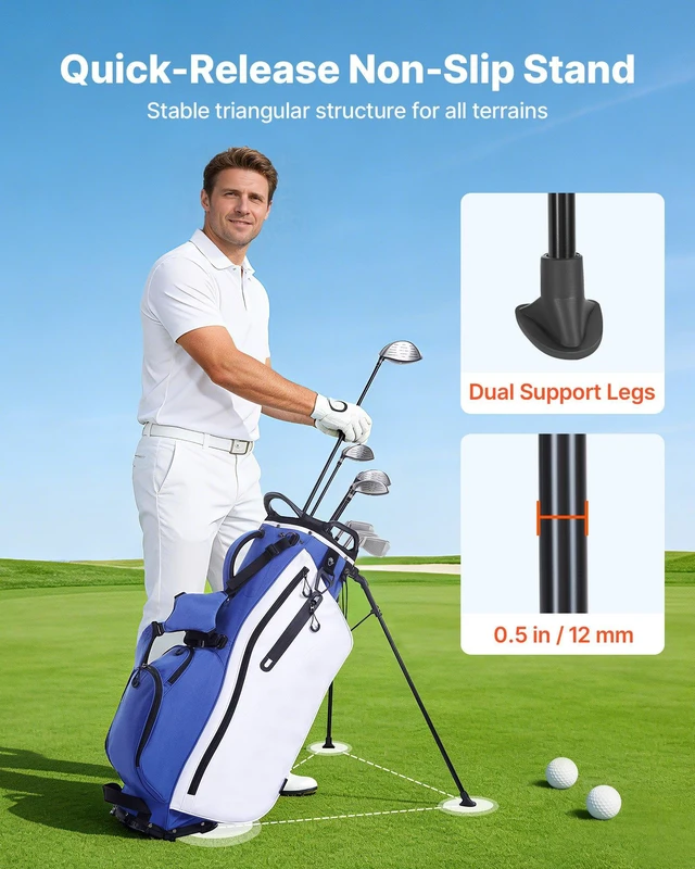 Alt view image 4 of 8 - VEVOR Golf Cart Bag, 7 Way Top Divider Organizer, Club Stand Bag with Full-length Divider, Handles, Dual Support Legs, Storage Pockets, Dual Shoulder Straps, Rain Hood, Lightweight for Men and Women
