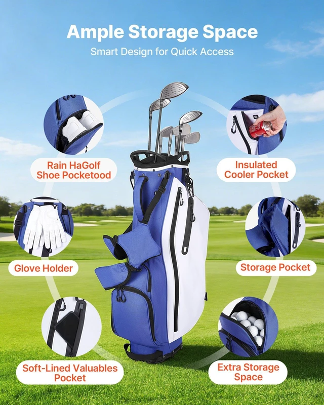 Alt view image 6 of 8 - VEVOR Golf Cart Bag, 7 Way Top Divider Organizer, Club Stand Bag with Full-length Divider, Handles, Dual Support Legs, Storage Pockets, Dual Shoulder Straps, Rain Hood, Lightweight for Men and Women
