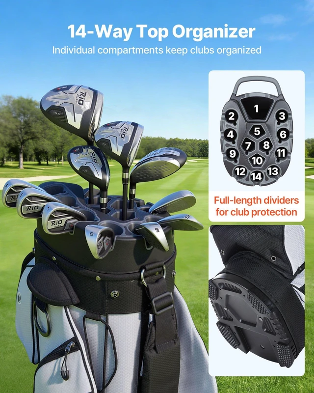 Alt view image 2 of 8 - VEVOR Golf Cart Bag, 14 Way Top Divider Organizer, Golf Club Bag with Full-length Divider, Handles, Storage Pockets, Shoulder Strap, Rain Hood, Smooth Zippers, Lightweight Polyester for Men & Women