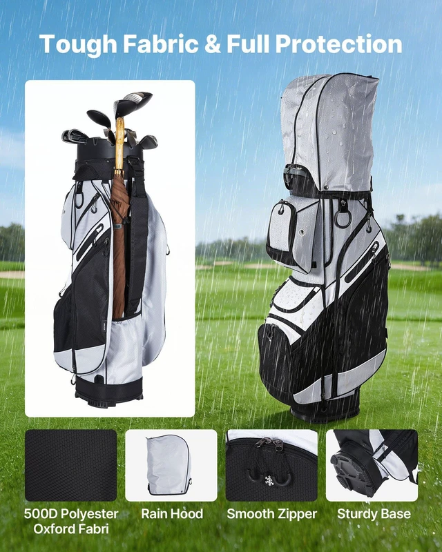 Alt view image 4 of 8 - VEVOR Golf Cart Bag, 14 Way Top Divider Organizer, Golf Club Bag with Full-length Divider, Handles, Storage Pockets, Shoulder Strap, Rain Hood, Smooth Zippers, Lightweight Polyester for Men & Women