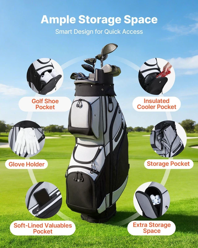 Alt view image 7 of 8 - VEVOR Golf Cart Bag, 14 Way Top Divider Organizer, Golf Club Bag with Full-length Divider, Handles, Storage Pockets, Shoulder Strap, Rain Hood, Smooth Zippers, Lightweight Polyester for Men & Women