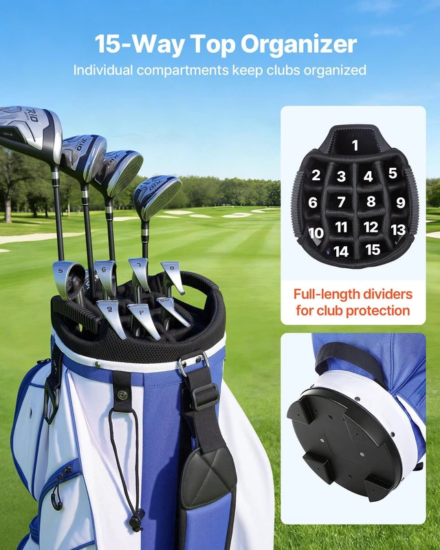 Alt view image 2 of 8 - VEVOR Golf Cart Bag, 15 Way Top Divider Organizer, Golf Club Bag with Full-length Divider, Storage Pockets, Ergonomic Shoulder Strap, Rain Hood, Smooth Zippers, Lightweight Polyester for Men & Women