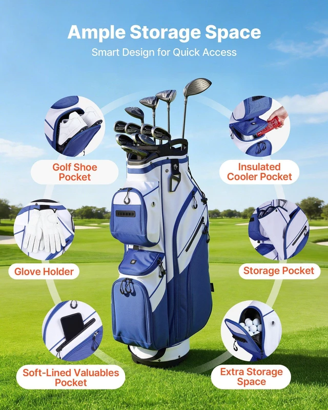Alt view image 7 of 8 - VEVOR Golf Cart Bag, 15 Way Top Divider Organizer, Golf Club Bag with Full-length Divider, Storage Pockets, Ergonomic Shoulder Strap, Rain Hood, Smooth Zippers, Lightweight Polyester for Men & Women