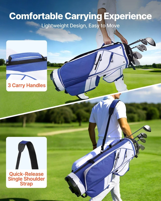 Alt view image 6 of 8 - VEVOR Golf Cart Bag, 15 Way Top Divider Organizer, Golf Club Bag with Full-length Divider, Storage Pockets, Ergonomic Shoulder Strap, Rain Hood, Smooth Zippers, Lightweight Polyester for Men & Women