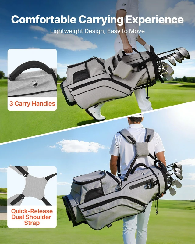 Alt view image 3 of 8 - VEVOR Golf Cart Bag, 14 Way Top Divider Organizer, 2-in-1 Golf Club Bag with Full-length Divider, Dual Shoulder Straps, Support Legs, Rain Hood, Storage Pockets, Lightweight Polyester for Men & Women