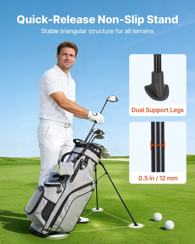Alt view image 4 of 8 - VEVOR Golf Cart Bag, 14 Way Top Divider Organizer, 2-in-1 Golf Club Bag with Full-length Divider, Dual Shoulder Straps, Support Legs, Rain Hood, Storage Pockets, Lightweight Polyester for Men & Women