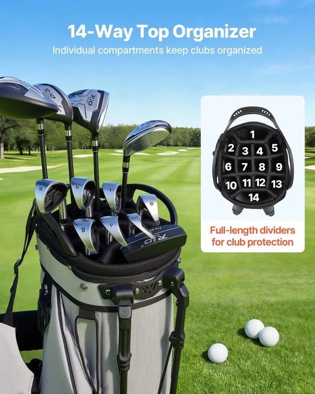 Alt view image 2 of 8 - VEVOR Golf Cart Bag, 14 Way Top Divider Organizer, 2-in-1 Golf Club Bag with Full-length Divider, Dual Shoulder Straps, Support Legs, Rain Hood, Storage Pockets, Lightweight Polyester for Men & Women