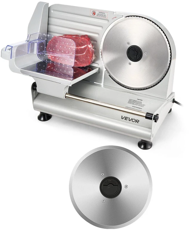 Main image of VEVOR Meat Slicer, 8.6" Electric Deli Slicer with 2 SUS420 Blades & 0-0.6" Adjustable Thickness, Dual Security Lock, 200W Home Food-Slicer for Frozen Meat, Ham, Baguett, Steak, ETL Approved