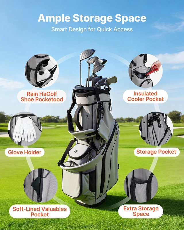 Alt view image 6 of 8 - VEVOR Golf Cart Bag, 14 Way Top Divider Organizer, 2-in-1 Golf Club Bag with Full-length Divider, Dual Shoulder Straps, Support Legs, Rain Hood, Storage Pockets, Lightweight Polyester for Men & Women
