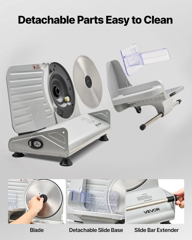 Alt view image 5 of 8 - VEVOR Meat Slicer, 8.6" Electric Deli Slicer with 2 SUS420 Blades & 0-0.6" Adjustable Thickness, Dual Security Lock, 200W Home Food-Slicer for Frozen Meat, Ham, Baguett, Steak, ETL Approved