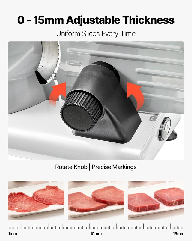 Alt view image 4 of 8 - VEVOR Meat Slicer, 8.6" Electric Deli Slicer with 2 SUS420 Blades & 0-0.6" Adjustable Thickness, Dual Security Lock, 200W Home Food-Slicer for Frozen Meat, Ham, Baguett, Steak, ETL Approved