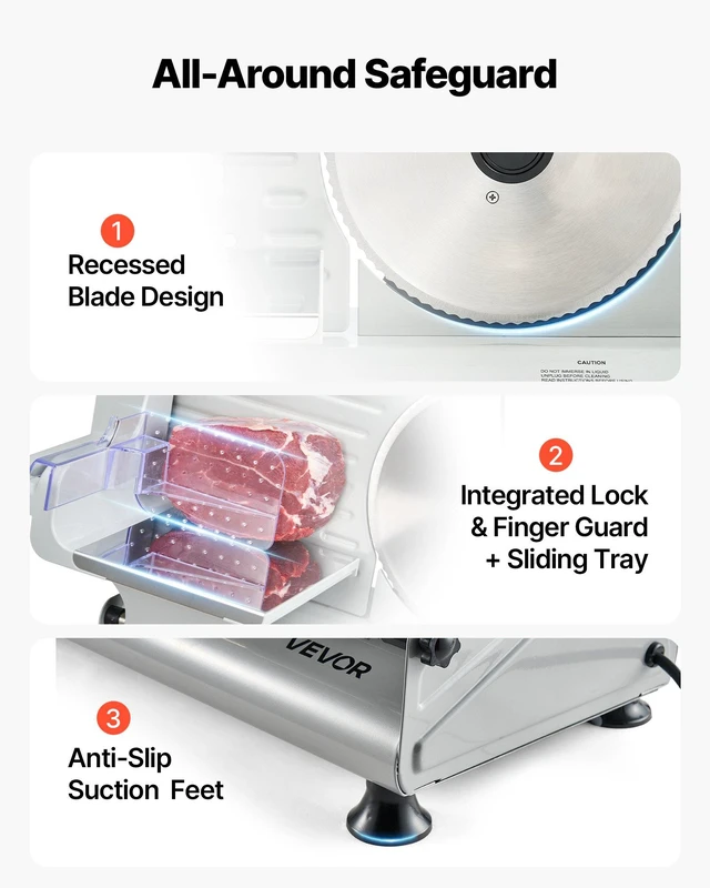 Alt view image 6 of 8 - VEVOR Meat Slicer, 8.6" Electric Deli Slicer with 2 SUS420 Blades & 0-0.6" Adjustable Thickness, Dual Security Lock, 200W Home Food-Slicer for Frozen Meat, Ham, Baguett, Steak, ETL Approved