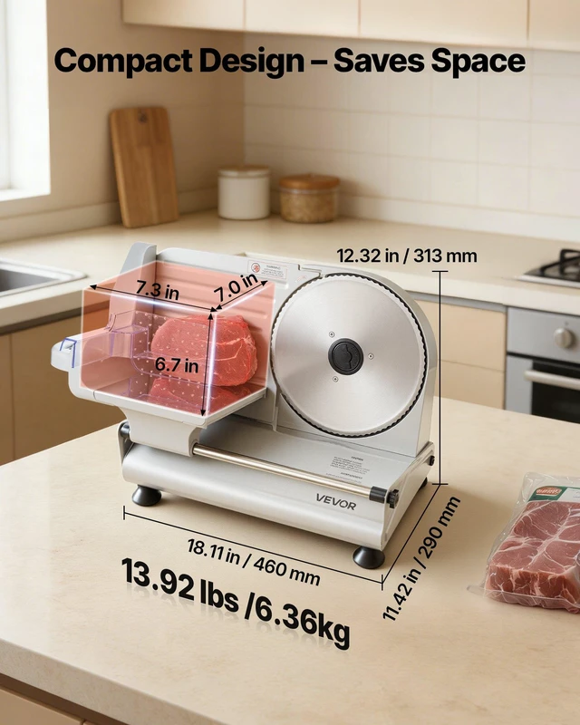 Alt view image 7 of 8 - VEVOR Meat Slicer, 8.6" Electric Deli Slicer with 2 SUS420 Blades & 0-0.6" Adjustable Thickness, Dual Security Lock, 200W Home Food-Slicer for Frozen Meat, Ham, Baguett, Steak, ETL Approved