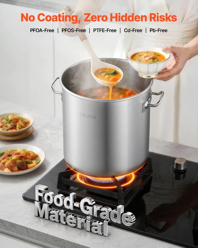 Alt view image 2 of 8 - VEVOR Stainless Steel Stock Pot, 21-Quart Stainless Steel Stockpot with Glass Lid, PFOA-Free, PFAS-Free, Compatible with Gas Stoves, Induction Cooktops, Electric Stoves, for Soups, Stews, and Pasta