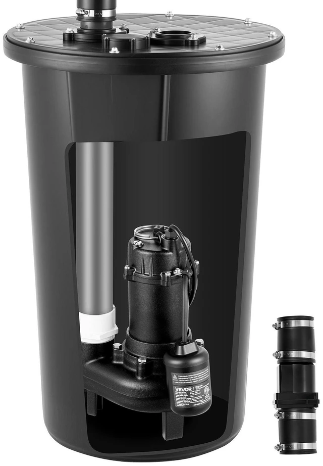 Main image of VEVOR Sewage Pump System, 1/2 HP, 4800 GPH Cast Iron Sewage Pump with Basin Kit, 120 Volt, Automatic On/Off Outdoor Water/Seepage Collection and Removal System with Float Switch, 2" Discharge, Black