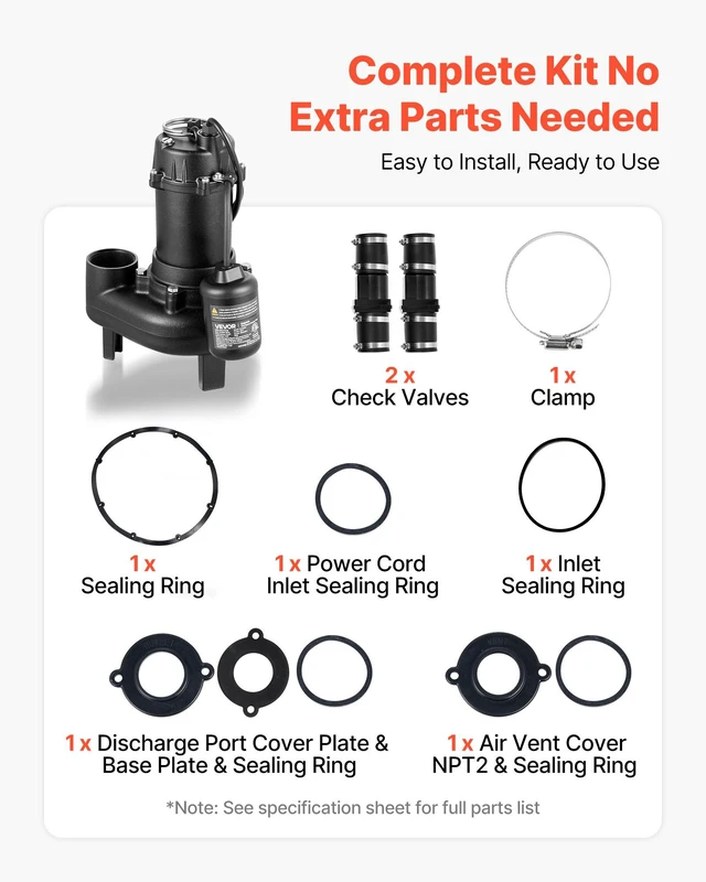 Alt view image 6 of 8 - VEVOR Sewage Pump System, 1/2 HP, 4800 GPH Cast Iron Sewage Pump with Basin Kit, 120 Volt, Automatic On/Off Outdoor Water/Seepage Collection and Removal System with Float Switch, 2" Discharge, Black