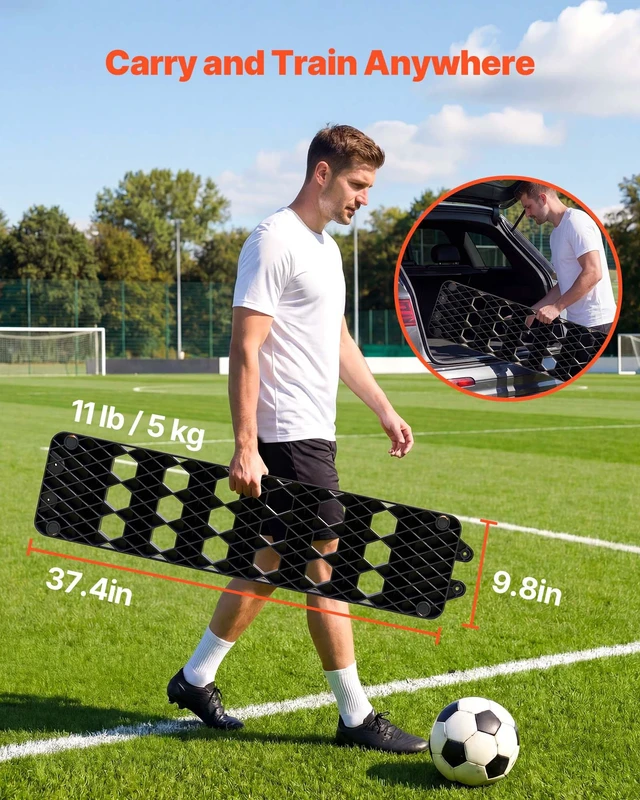 Alt view image 6 of 8 - VEVOR Soccer Rebounder Board, 37.4 x 9.8 in Portable Soccer Rebound Wall, Dual Surface Sports Kick Back Trainer, 3 Adjustable Angles, Easy Setup Ball Practice Equipment for Passing & Reaction Skills