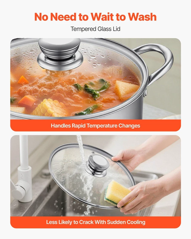 Alt view image 6 of 8 - VEVOR Stainless Steel Stock Pot, 8-Quart Stainless Steel Stockpot with Glass Lid, PFOA-Free, PFAS-Free, Compatible with Gas Stoves, Induction Cooktops, Electric Stoves, for Soups, Stews, and Pasta