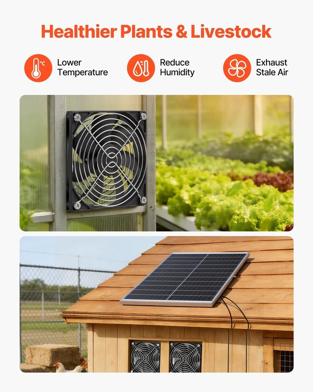 Alt view image 4 of 8 - VEVOR Solar Powered Fan, 30W Solar Panel with 2 Fans, Adjustable Solar Panel Angle, 2668 RPM High-Speed, Flexible Installation, Fast Air Exchange for Greenhouse, Grow Tents, Chicken Coops, Shelters