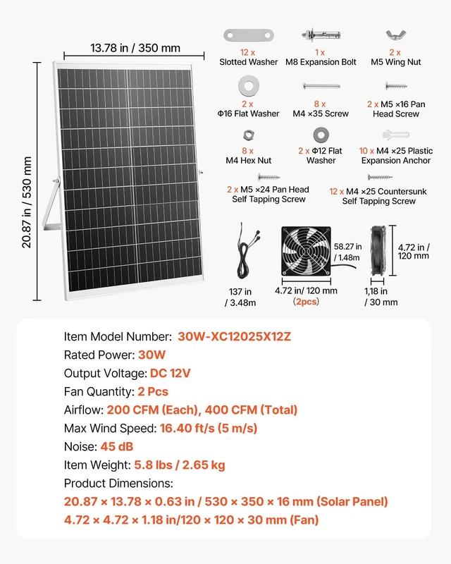 Alt view image 7 of 8 - VEVOR Solar Powered Fan, 30W Solar Panel with 2 Fans, Adjustable Solar Panel Angle, 2668 RPM High-Speed, Flexible Installation, Fast Air Exchange for Greenhouse, Grow Tents, Chicken Coops, Shelters