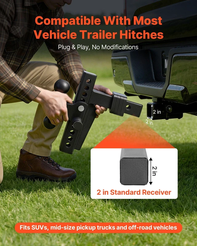 Alt view image 3 of 8 - VEVOR Adjustable Trailer Hitch, Fit 2 Inch Receiver, Trailer Hitch Mount with 2 Inch & 2-5/16 Inch Balls, 18500 lbs GTW, 8 Inch Drop, Towing Ball Mounts for RVs, Off-Road Vehicles and Trucks, Black