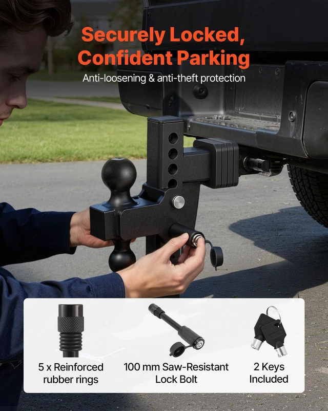 Alt view image 6 of 8 - VEVOR Adjustable Trailer Hitch, Fit 2 Inch Receiver, Trailer Hitch Mount with 2 Inch & 2-5/16 Inch Balls, 18500 lbs GTW, 8 Inch Drop, Towing Ball Mounts for RVs, Off-Road Vehicles and Trucks, Black