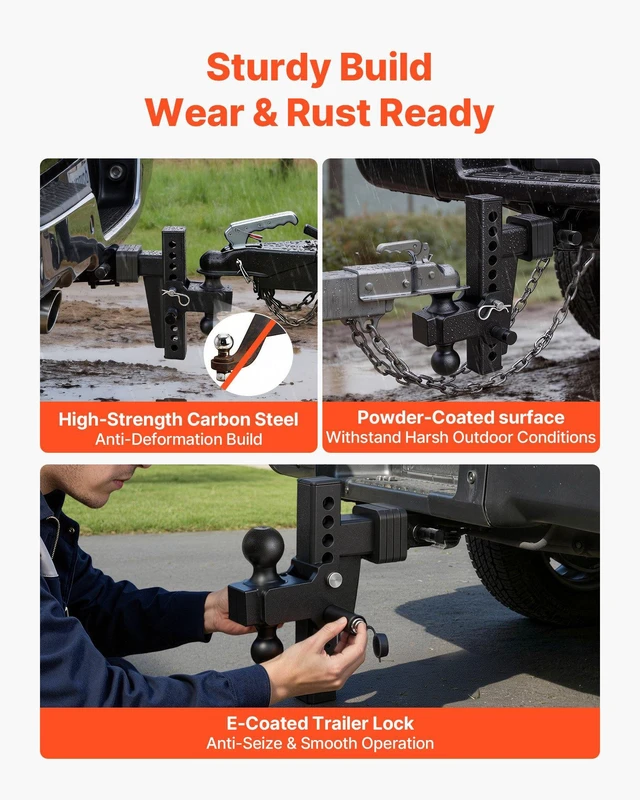 Alt view image 5 of 8 - VEVOR Adjustable Trailer Hitch, Fit 2 Inch Receiver, Trailer Hitch Mount with 2 Inch & 2-5/16 Inch Balls, 18500 lbs GTW, 8 Inch Drop, Towing Ball Mounts for RVs, Off-Road Vehicles and Trucks, Black