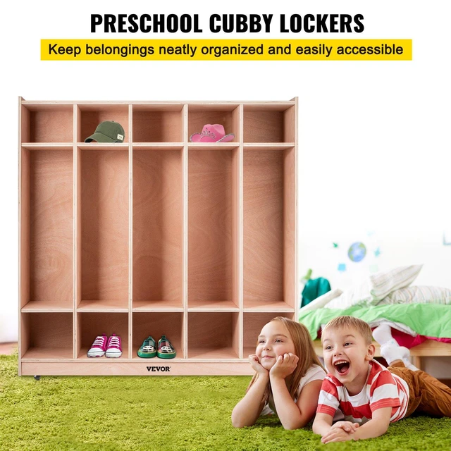Alt view image 2 of 8 - VEVOR Coat Locker, 5-Section Daycare Cubby Coat Rack 48x12x48 inch, Classroom Coat Locker and Backpack Hanger, with 5 Hooks and Storage Boxes, for Kindergarten & School, Natural