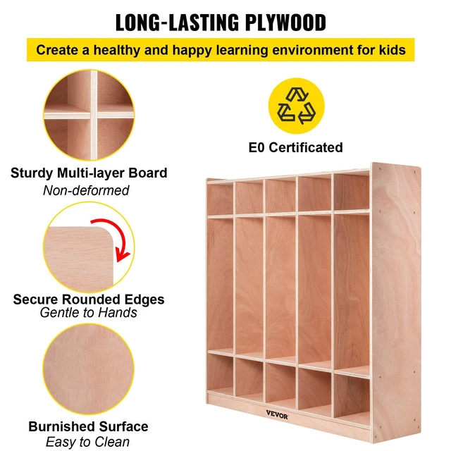 Alt view image 4 of 8 - VEVOR Coat Locker, 5-Section Daycare Cubby Coat Rack 48x12x48 inch, Classroom Coat Locker and Backpack Hanger, with 5 Hooks and Storage Boxes, for Kindergarten & School, Natural