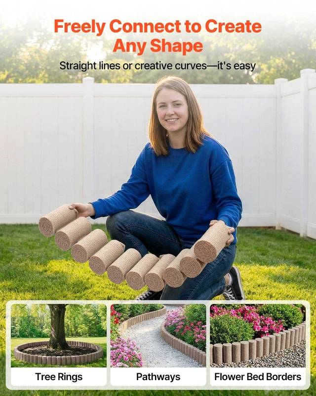 Alt view image 3 of 8 - VEVOR Faux Wood Landscape Edging, 13.7 ft Kit, No Dig Garden Edging Border, Blocks for Lawn, Flower Beds, Pathways, Yards, 4 Pack Each Section Has 10 Logs 41.14"L x 3.74"W x 7.48"H, 32 Spikes, Beige
