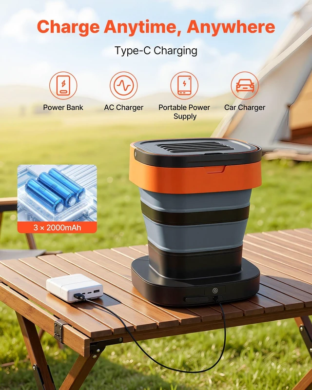 Alt view image 7 of 8 - VEVOR Portable Cordless Pressure Washer with 2.64 Gal Tank, Foldable Power Washer 109 Max PSI 0.79 Max GPM, 3 Nozzles,Flexible 78.7 in Hose, Type-C Charging, for Bike Cleaning, Patio, Camping, Garden