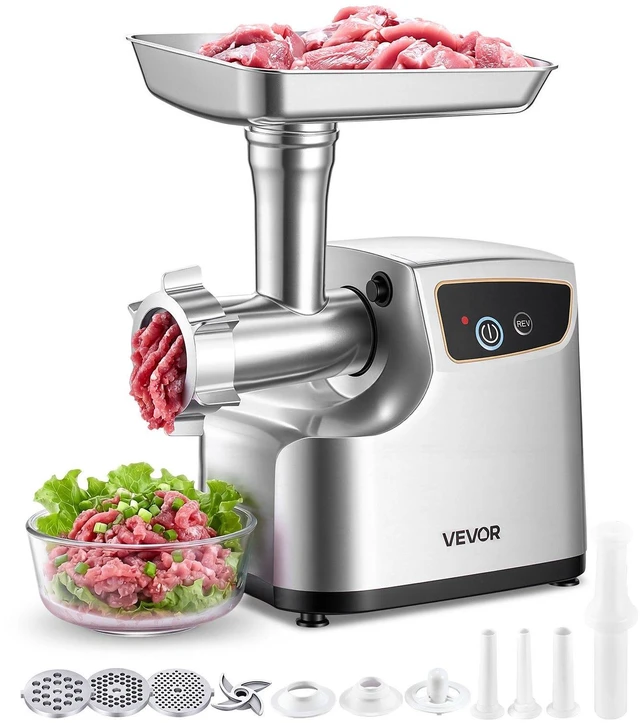 Main image of VEVOR Electric Meat Grinder, 5 Lbs/Min Capacity, #8 Meat Mincer with 3 Grinding Plates, 3 Sausage Stuffing Tubes & Kubbe Kit, 700W/0.77HP Sausage Stuffer Maker for Home Kitchens, ETL Listed