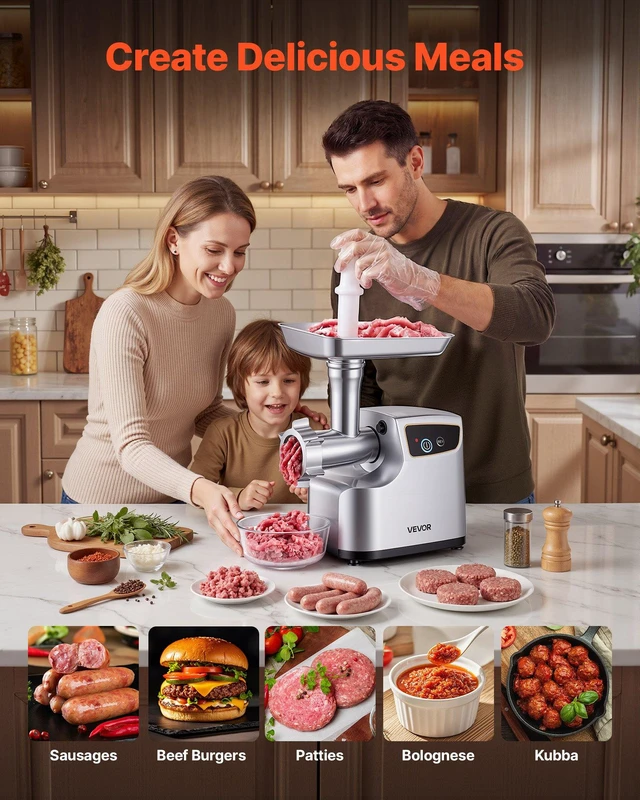 Alt view image 5 of 8 - VEVOR Electric Meat Grinder, 5 Lbs/Min Capacity, #8 Meat Mincer with 3 Grinding Plates, 3 Sausage Stuffing Tubes & Kubbe Kit, 700W/0.77HP Sausage Stuffer Maker for Home Kitchens, ETL Listed