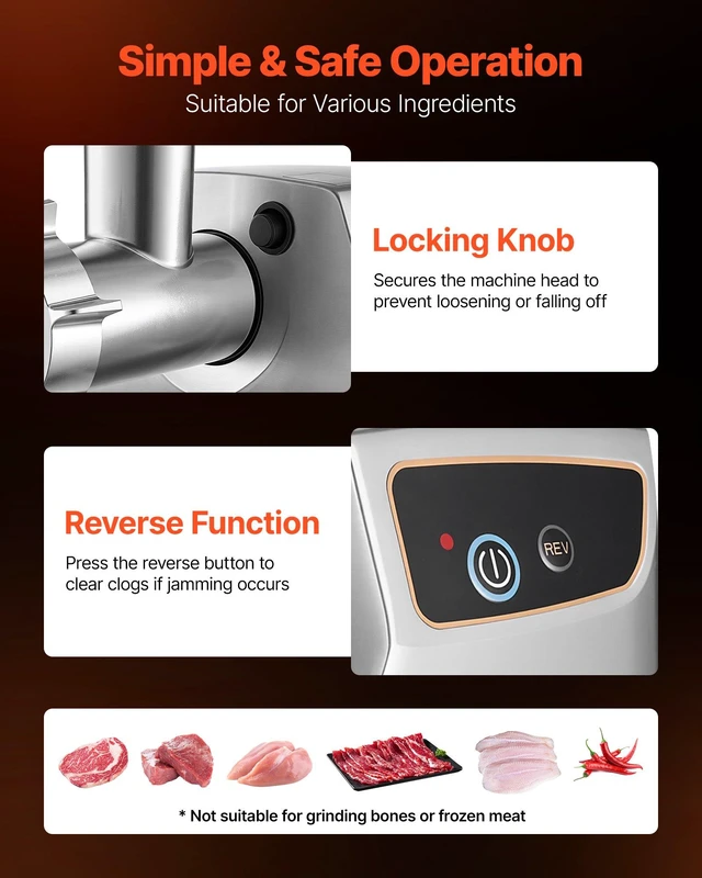 Alt view image 7 of 8 - VEVOR Electric Meat Grinder, 5 Lbs/Min Capacity, #8 Meat Mincer with 3 Grinding Plates, 3 Sausage Stuffing Tubes & Kubbe Kit, 700W/0.77HP Sausage Stuffer Maker for Home Kitchens, ETL Listed