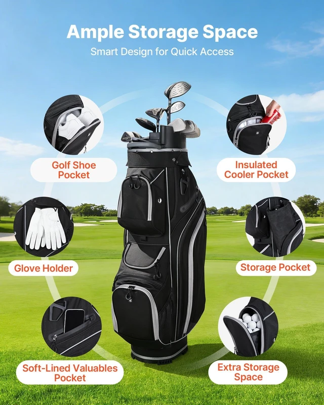 Alt view image 7 of 8 - VEVOR Golf Cart Bag, 14 Way Top Divider Organizer, Golf Club Bag with Full-length Divider, Storage Pockets, Shoulder Strap, Rain Hood, Smooth Zippers, High-Strength 900D Polyester for Men & Women