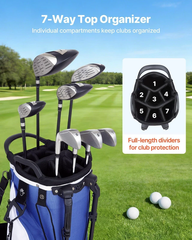 Alt view image 2 of 8 - VEVOR Golf Cart Bag, 7 Way Top Divider Organizer, Club Stand Bag with Full-length Divider, Handles, Dual Support Legs, Storage Pockets, Dual Shoulder Straps, Rain Hood, Lightweight for Men and Women