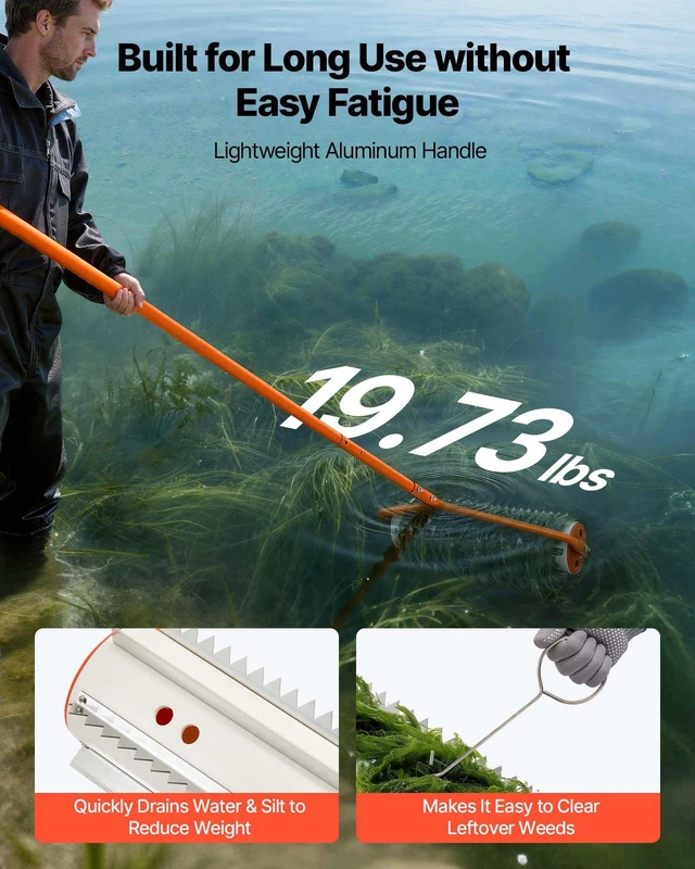 Alt view image 3 of 8 - VEVOR Lake Weed Roller, 20 ft Lake & Pond Weed Removal Tool, Muck Razer Aquatic & Sludge Tiller, Rid Roots and Muck Buildup, 6 Preassembled Stainless Steel Blades, 6 Aluminum Handles, Easy Assembly
