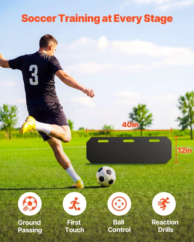 Alt view image 2 of 8 - VEVOR Soccer Rebounder Board, 40 x 12 in Portable Soccer Rebound Wall, HDPE Sports Kick Back Trainer, 3 Adjustable Angles, Easy Setup Ball Practice Training Equipment for Passing & Reaction Skills