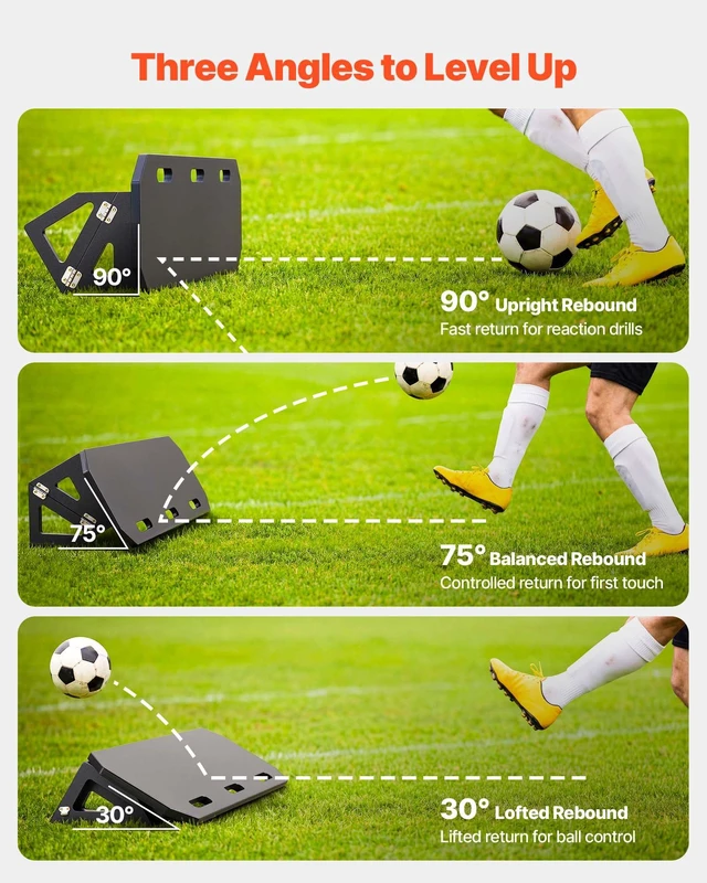 Alt view image 3 of 8 - VEVOR Soccer Rebounder Board, 40 x 12 in Portable Soccer Rebound Wall, HDPE Sports Kick Back Trainer, 3 Adjustable Angles, Easy Setup Ball Practice Training Equipment for Passing & Reaction Skills