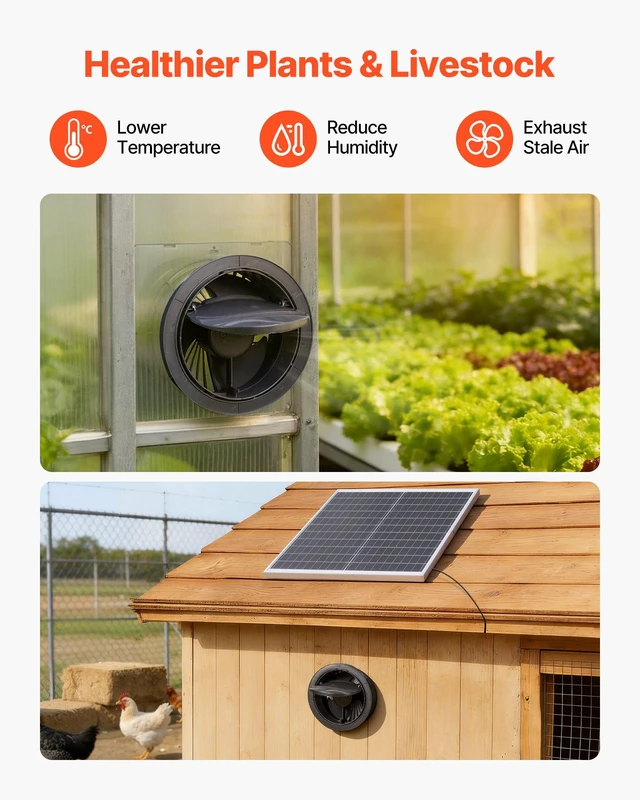 Alt view image 4 of 8 - VEVOR Solar Powered Fan, 25W Solar Panel with 220 CFM Airflow, Adjustable Panel Angle, 2030 RPM High-Speed, Flexible Install, Fast Air Exchange for Greenhouse, Grow Tents, Chicken Coops, Shelters