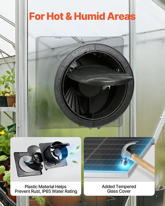 Alt view image 5 of 8 - VEVOR Solar Powered Fan, 25W Solar Panel with 220 CFM Airflow, Adjustable Panel Angle, 2030 RPM High-Speed, Flexible Install, Fast Air Exchange for Greenhouse, Grow Tents, Chicken Coops, Shelters